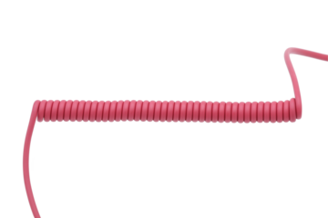 Red spiral audio cable isolated on white background