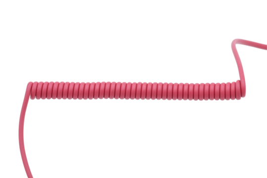 Red spiral audio cable isolated on white background