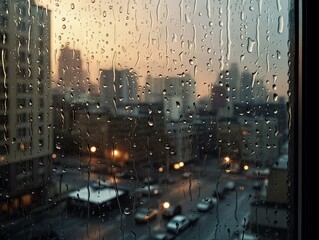 Raindrops on Window with Cityscape View -ai generated