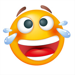 Happy laughing vector emoji on white background Vector laughing emoji. Smiling yellow face. Happy. Cute emoticon.