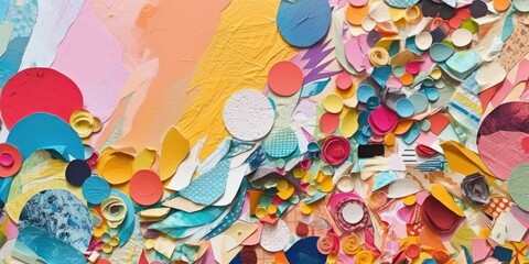 Fototapeta na wymiar Colorful Paper Scraps Collage Art -ai generated