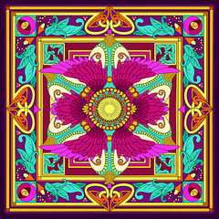 illustration of a flower shape pattern with a mix of colors, purple, blue and red