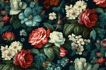beautiful fantasy vintage wallpaper botanical flower bunch vintage motif for floral print digital background generative ai