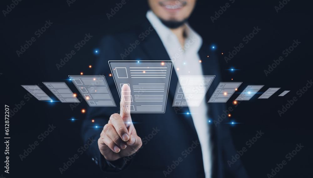 Poster document management system (dms) documentation in enterprise with erp. corporate business technology