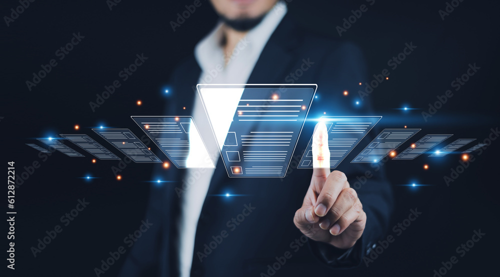 Poster document management system (dms) documentation in enterprise with erp. corporate business technology
