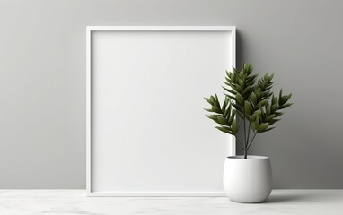 Empty photo frame and plant in a pot created with Generative AI technology