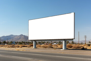 Transparent, empty,  blank billboard mockup near a highway road for outdoor advertisement and promotion for commercial marketing. Generative AI