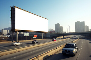 Transparent, empty,  blank billboard mockup near a flyover road for outdoor advertisement and promotion for commercial marketing. Generative AI