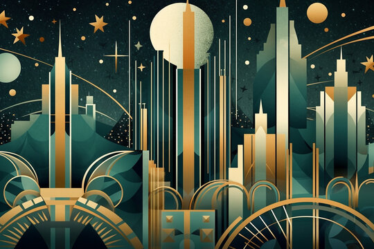 Generative ai. Art Deco Christmas abstract background