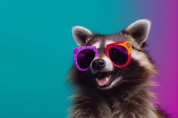 fun play glasses background animal young music portrait pet party raccoon. Generative AI.