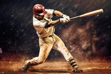 Baseball player hitting ball with bat Generative AI