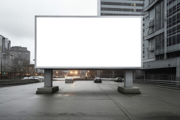 Fototapeta premium Transparent, empty, blank billboard mockup near shopping mall for outdoor advertisement and promotion for commercial marketing. Generative AI