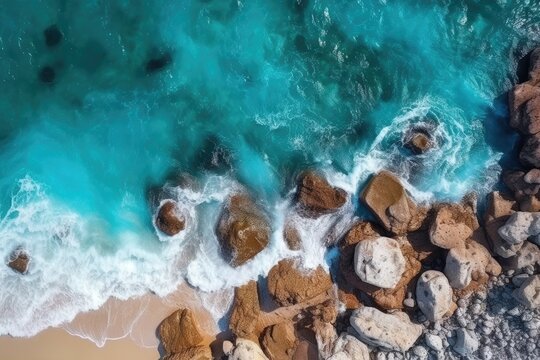 Coast as a background from top view. Turquoise water background from top view Generative AI