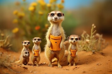 Fototapeta premium Meerkat (suricate) family Generative AI