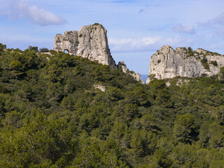 Fototapeta na wymiar Massive rock formation in the Alpilles on a sunny day