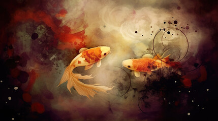 a beautiful medieval inspired wallpaper of the koi fish, banner style, ai generated image