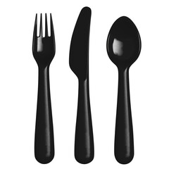 Black plastic fork, knife and spoon, cut out