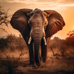 Obraz premium A Majestic Elephant in the African Sunset