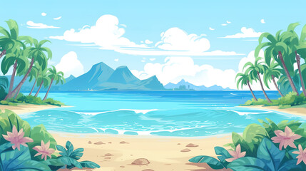 wonderful manga inspired hawaiian beach scene, ai generated image