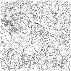 Flowers.Coloring book antistress for children and adults. Illustration isolated on white background.Zen-tangle style. Hand draw
