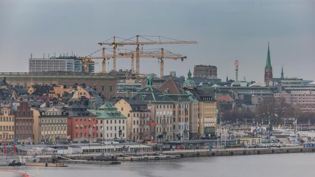 Stockholm Sweden time lapse 4K, city skyline timelapse at Gamla Stan old town