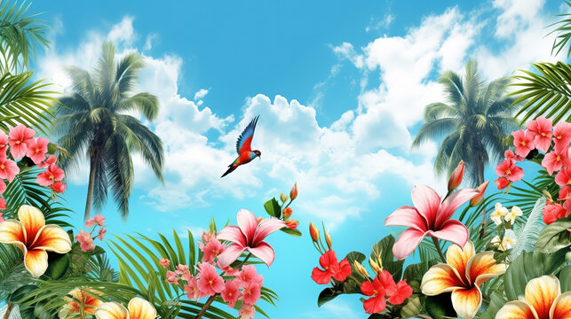 a free bird is flying over a hawaiian inspired beach, ai generated image