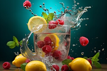 Water splash and fruits isolated

