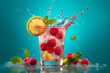 Water splash and fruits isolated

