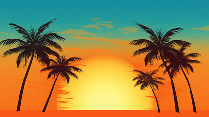 Obraz na płótnie Canvas a sunset hawaiian inspired poster, creative way, ai generated image