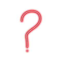Red neon question mark on transparent background