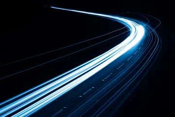 Fototapete Autobahn in der Nacht blue car lights at night. long exposure