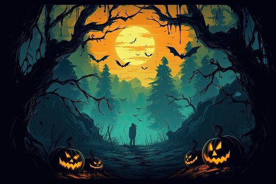 Happy halloween banner and party invitation background. Generatrive by AI