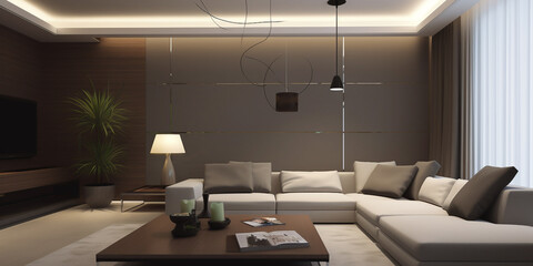 Luxury modern home, living room, architecture and real estate inspiration concept