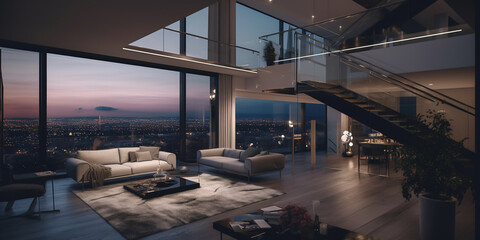 Luxury modern home, living room, architecture and real estate inspiration concept