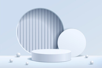 White 3D cylinder podium with minimal geometric circle shape scene background