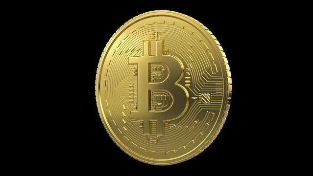 Bitcoin made of gold, 3d render