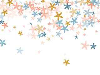 Lobelia rustic flowers vector illustration. Pretty garden floral elements scattered. Hinamatsuri Doll's Day ornament. Girly flowers Lobelia stylized bloom. Tabby petals.