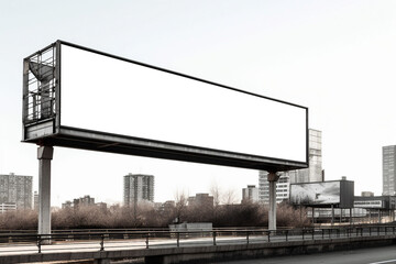 Transparent, empty,  blank billboard mockup near a road for outdoor advertisement and promotion for commercial marketing. Generative AI