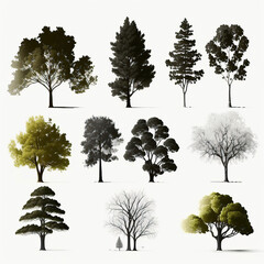Fototapeta premium Ai generated illustration set of beautiful tree on a white background