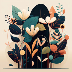 Ai generated illustration  simple flat style plants and leaves background