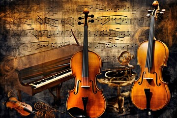 Naklejka premium Abstract musical texture art background Generative AI