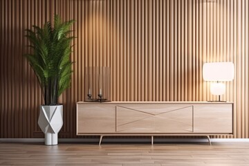 interior background drawer beige stylish wood light style classic empty home. Generative AI.