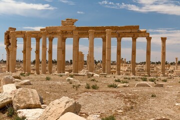 Fototapeta premium View of the ruins of the ancient Palmyra city built in the 1st to 2nd century. UNESCO World Heritage. Syria.