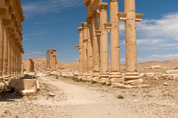 View of the ruins of the ancient Palmyra city built in the 1st to 2nd century. UNESCO World Heritage. Syria.