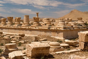 View of the ruins of the ancient Palmyra city built in the 1st to 2nd century. UNESCO World Heritage. Syria.
