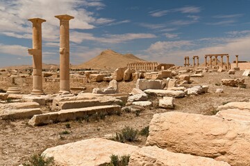 View of the ruins of the ancient Palmyra city built in the 1st to 2nd century. UNESCO World Heritage. Syria.