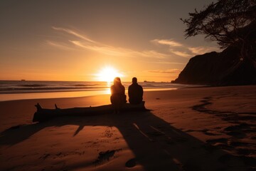 Couple on the beach watching the sunset