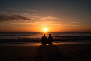 Couple on the beach watching the sunset