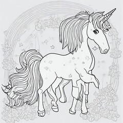 Fototapeta na wymiar Magical Unicorn Coloring Page Sparks Kids' Creativity with Colors