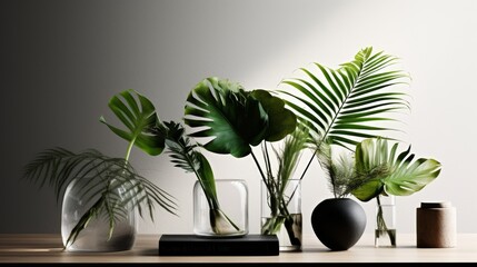 Obraz na płótnie Canvas A minimalist composition of tropical palm leaves. AI generated